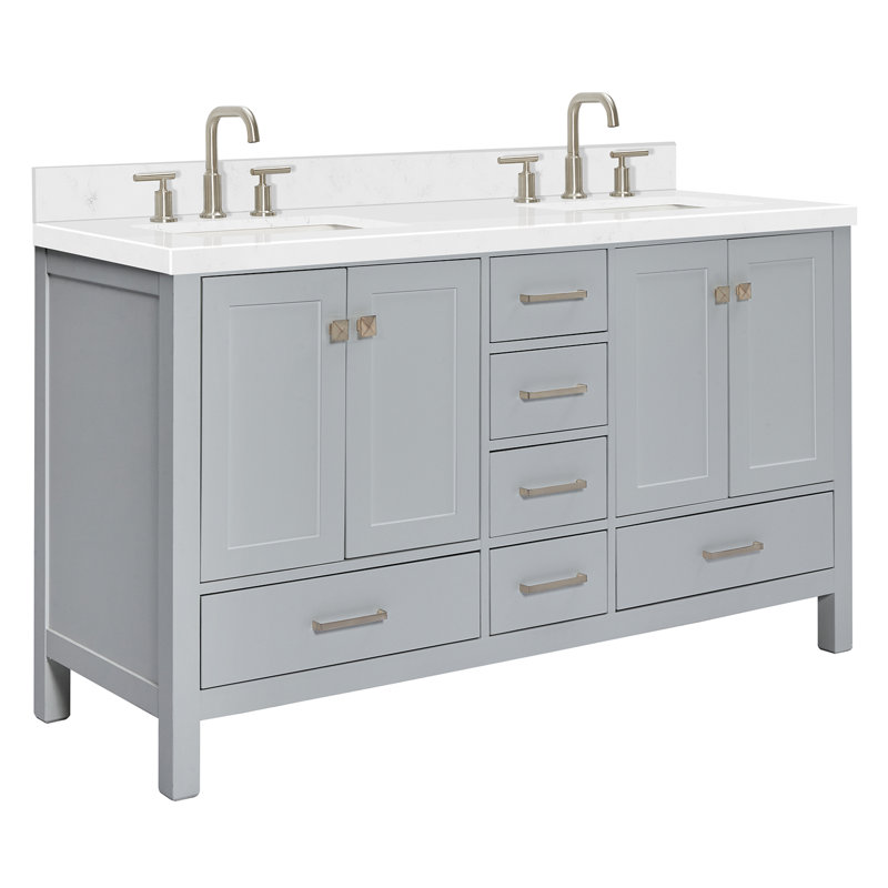 Ensemble de meuble-lavabo double 60 po , Gris / Nickel brossé, Rectangular