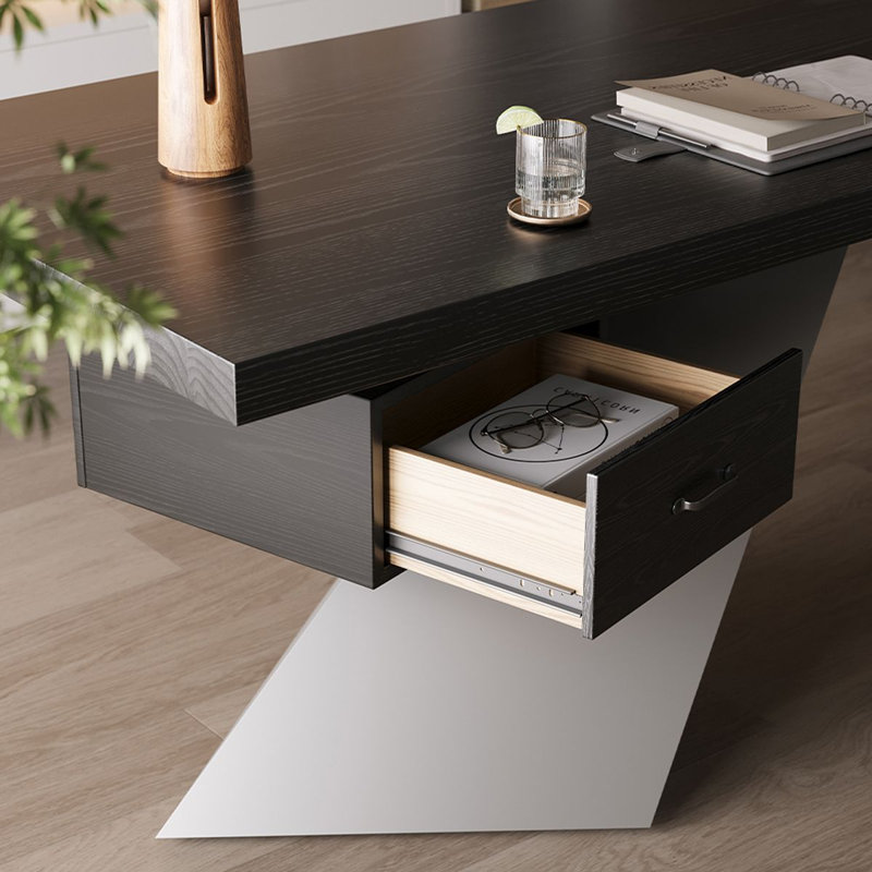 Bureau d'écriture rectangulaire en bois massif noir avec 1 tiroir, bureau d'ordinateur, H 29,53 po x l 62,99 po x P 31,5 po