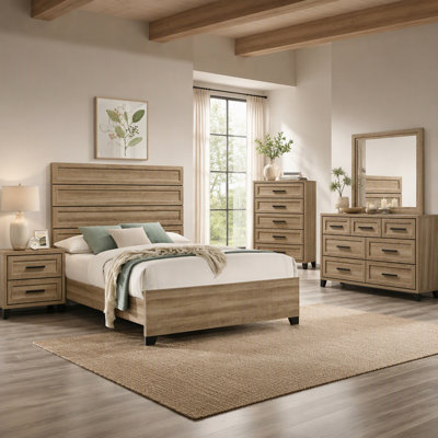 1pc Contemporary Panel Headboard King Size Bed, Brown Rich Natural Wood Finish, Wooden Bedroom Furniture