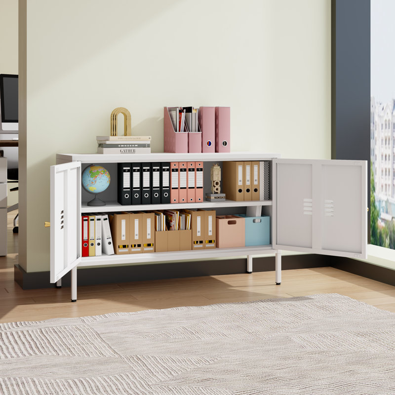 Armoire de rangement en métal, armoire d'appoint à 2 portes, meuble télé avec portes et tablette réglable, table de chevet et buffet en métal avec armoire, bibliothèque et armoire pour la maison, le bureau et le salon