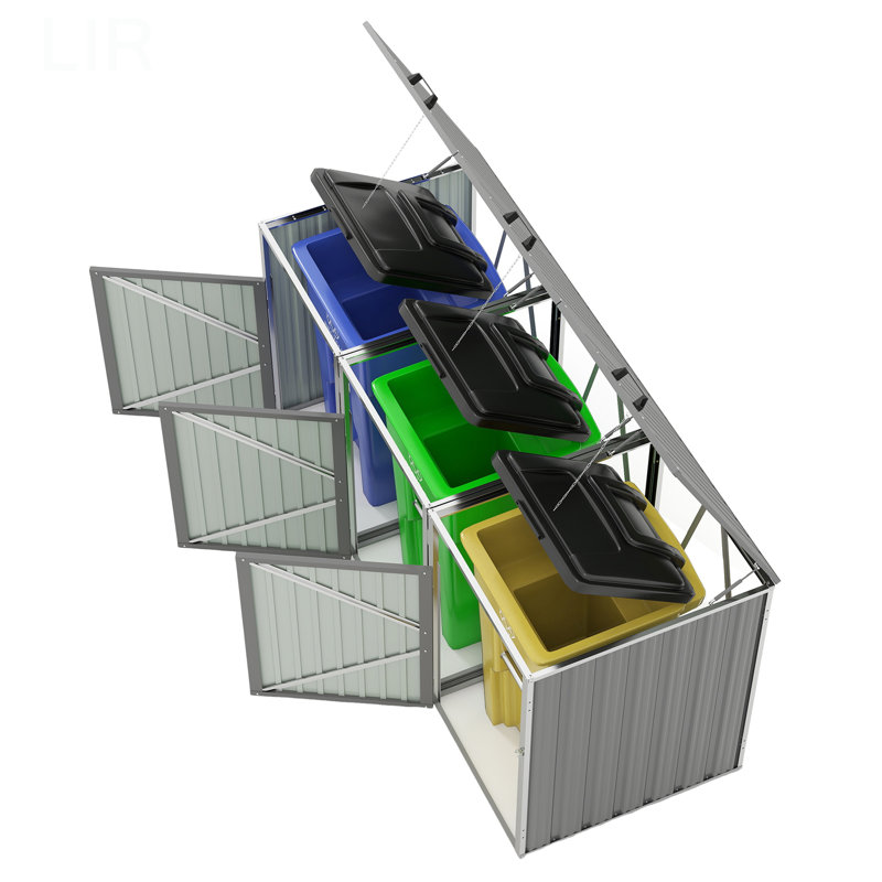 La remise à poubelle permet de ranger 3 poubelles avec une tige de support pneumatique, des portes verrouillables et une chaîne de couvercle imperméable, pour le patio, le jardin, la cour arrière