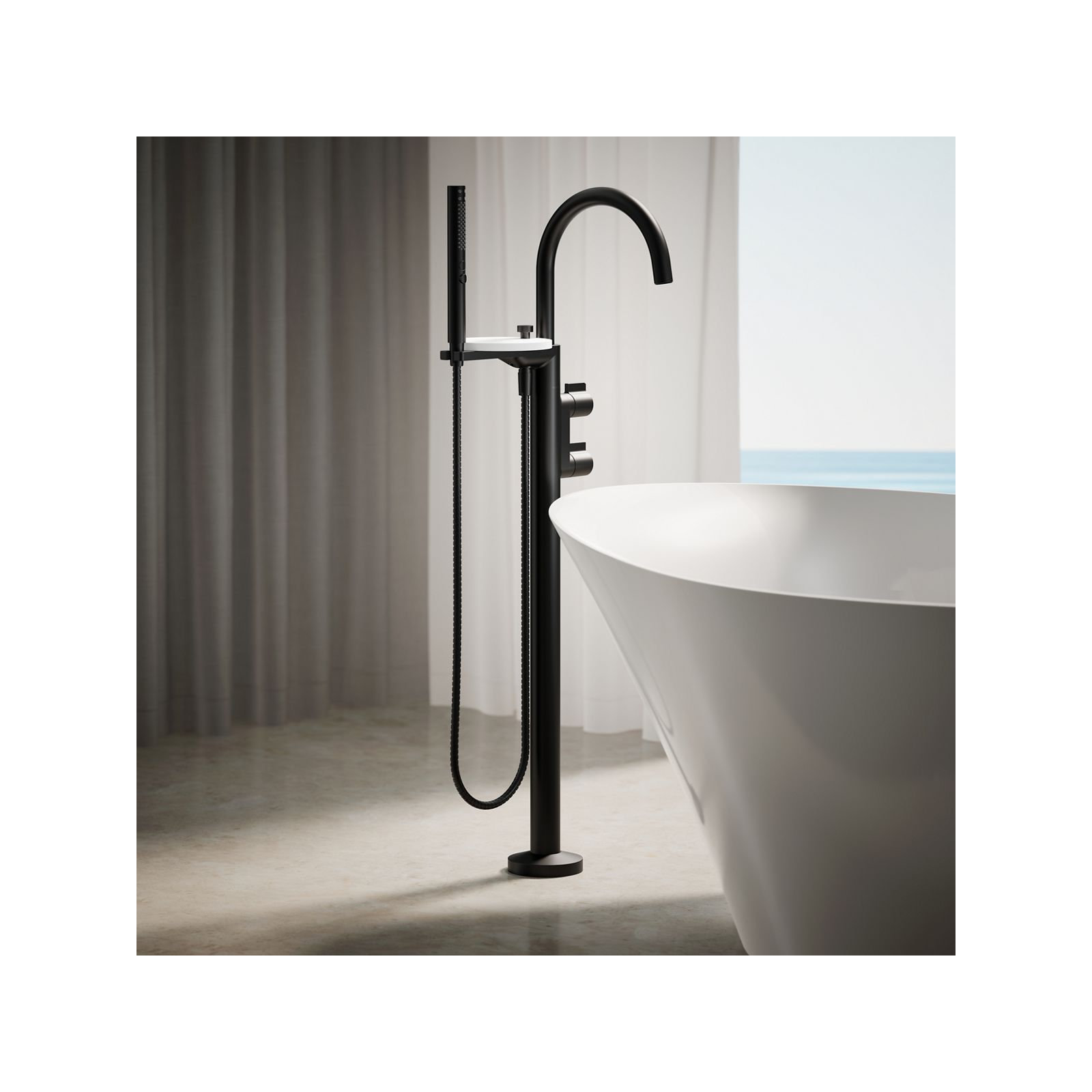 Components Floor-Mount Bath Filler Trim, Matte Black, Knob Handle