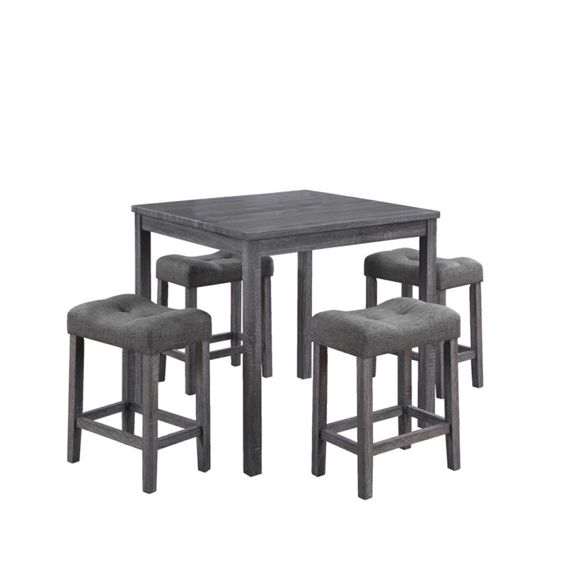 Ensemble de table bistro 5 pièces à hauteur de comptoir 36 po avec tabourets en lin gris, Gris
