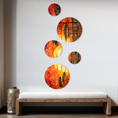 Savannah Sunset In African Safari Hues 2 - Boho Mosaic Round Wall Art Set Of 5