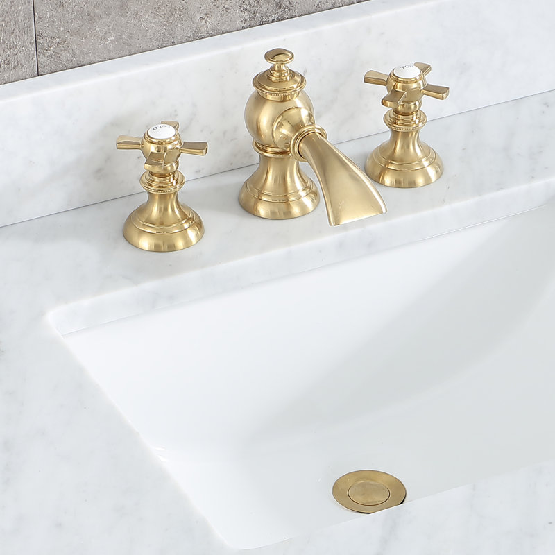 Modern Classic Widespread Bathroom Faucet with Drain Assembly, Satin Brass, Flat Cross