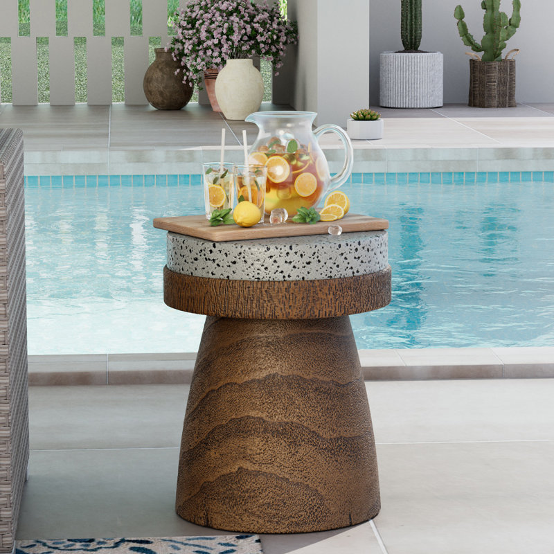 Table d'appoint de patio ronde en béton, Brun