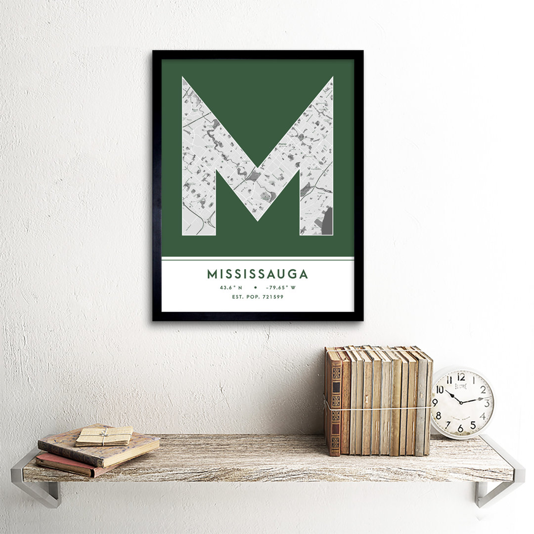 Mississauga City Map Mississauga Green by Wee Blue Coo - Single Picture Frame Typography