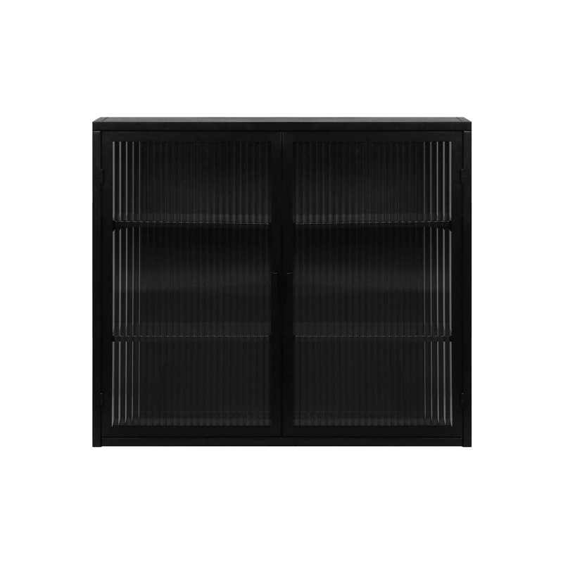 Armoire murale moderne 27,56 po à deux portes avec rangement à trois niveaux, Noir, noir, noir, noir
