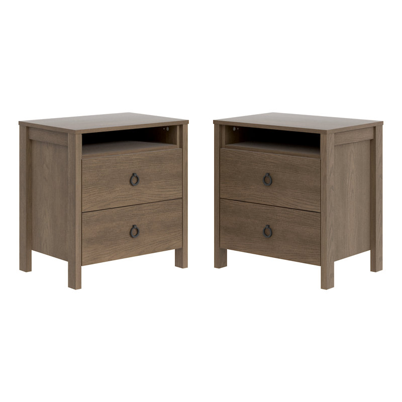 Celestique Transitional Two Drawer Nightstand With Shelf (Set Of 2), Set of 2, Gray