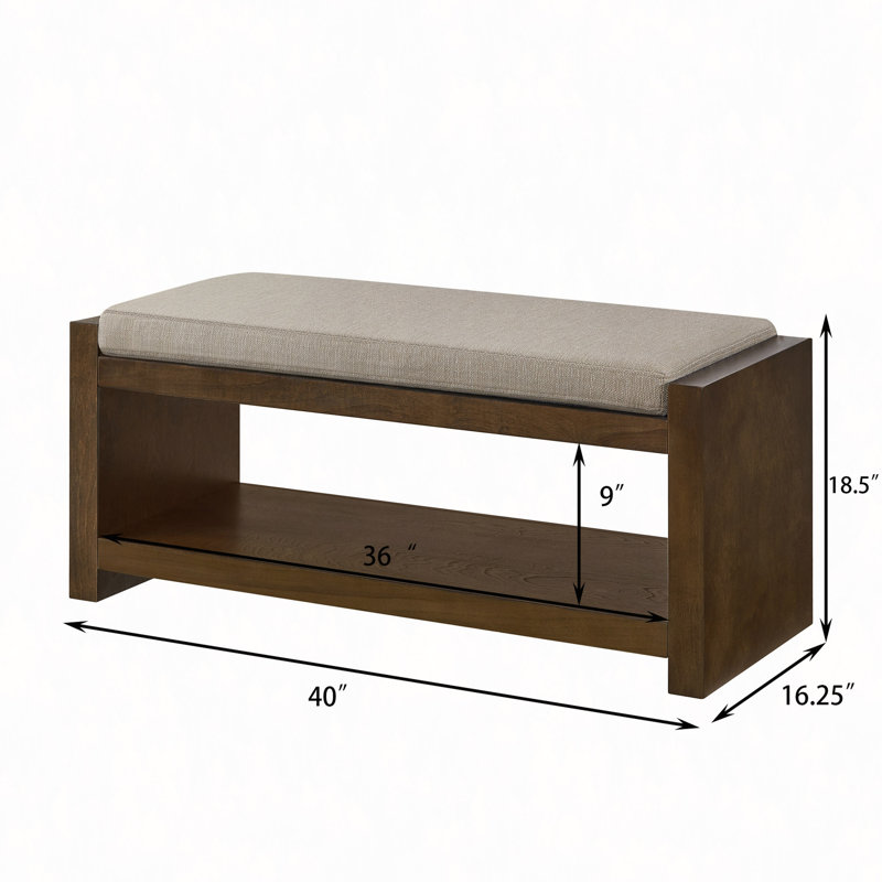 Banc de 40 po avec étagère à chaussures inférieure, banc de siège rembourré pour le salon, banc de bout de lit compact avec rangement pour sièges de chambre à coucher, coussin amovible, l 40 po