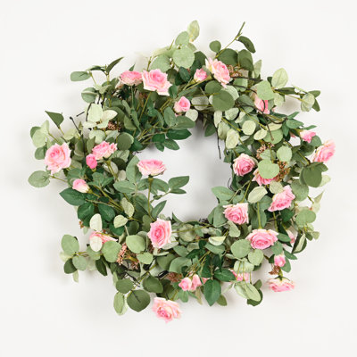 22" Handcrafted Eucalyptus Rose No Holiday Wreath