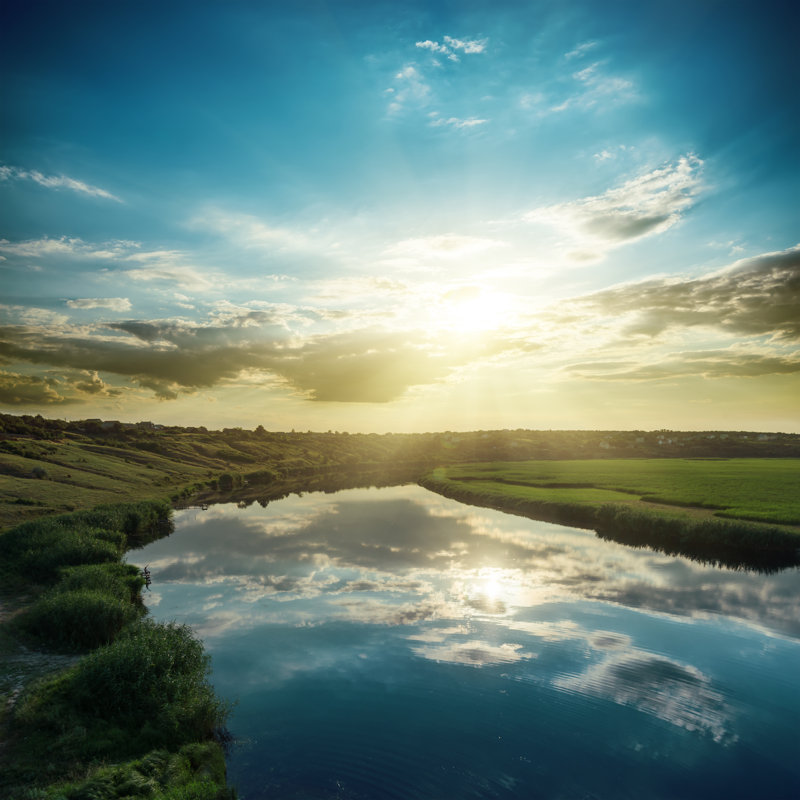 Sunset Over River by Mycola - Wrapped Canvas Print, 91cm H x 91cm W x 3.8cm D