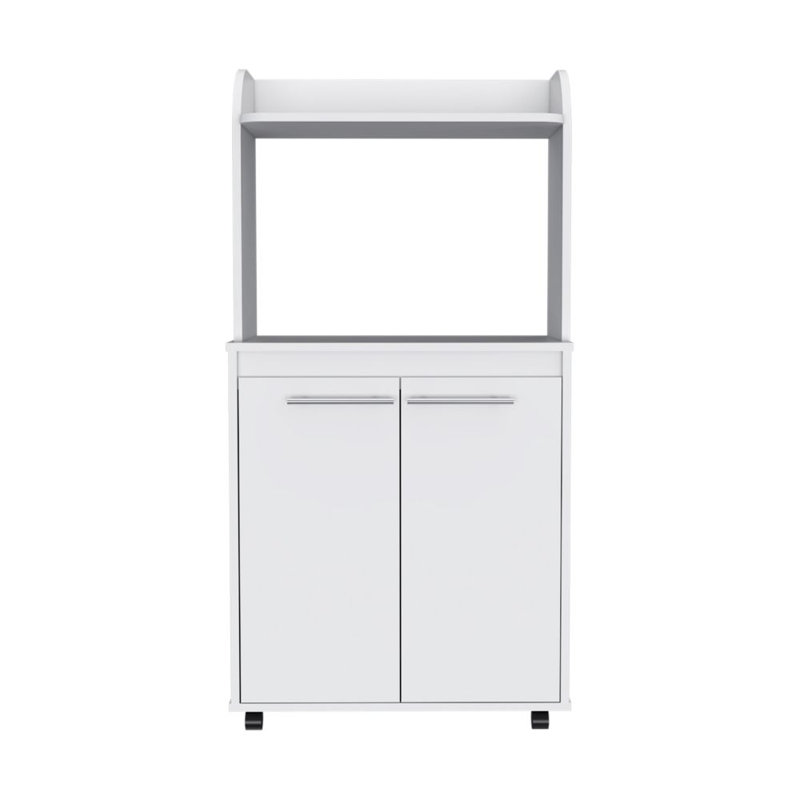 Kitchen Cart 49" H, Two Door Cabinet, One Open Shelf, Two Interior Shelves, White