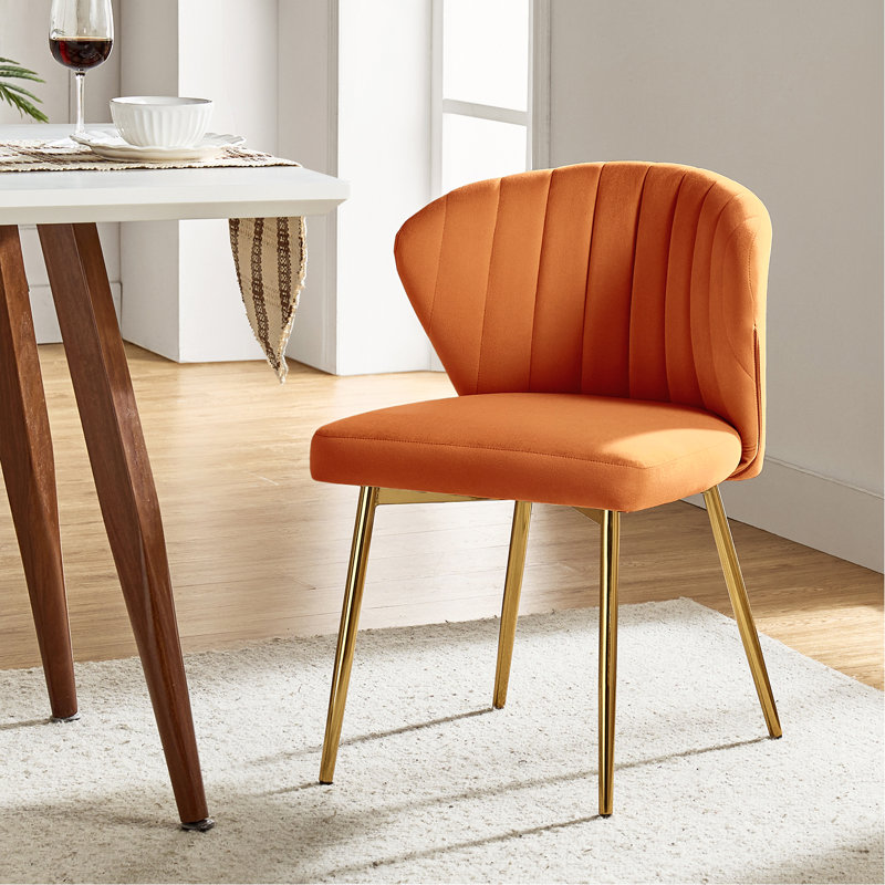 Fauteuil d'appoint moderne en velours avec dossier capitonné H 29 po Leona, Velours orange