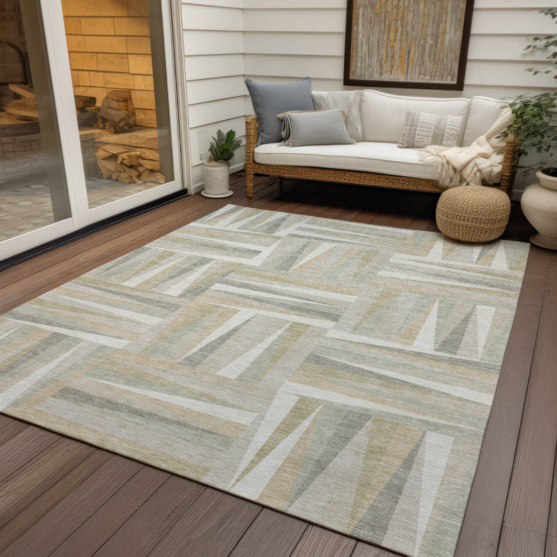 Ivory Synthetic Washable Indoor/Outdoor Square Rug, 3' x 5'