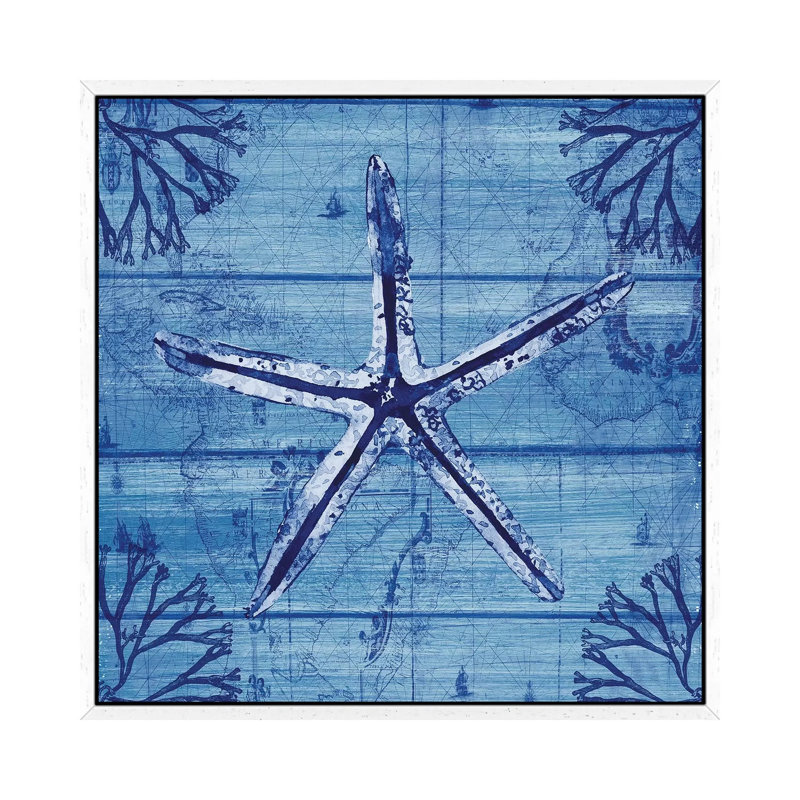 Indigo Starfish 1 Piece Wall Art on Canvas, 45.72cm H x 45.72cm W x 3.81cm D, White Floater Framed