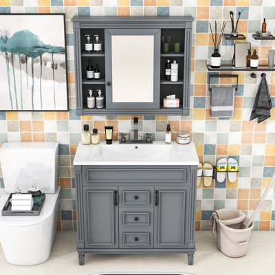 Ensemble de meuble-lavabo moderne 36 "avec lavabo supérieur, armoire de rangement et 2 tiroirs Eimmy