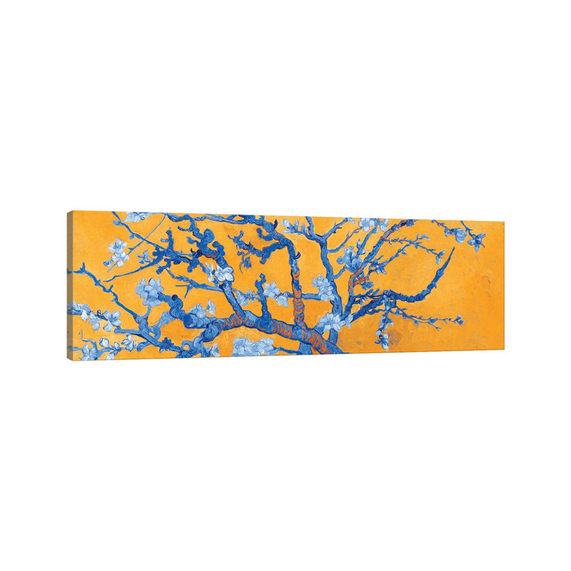 Almond Blossom On Orange by Vincent Van Gogh - Wrapped Canvas Panoramic Painting, 30.48 cm H x 91.44 cm W x 1.91 cm D