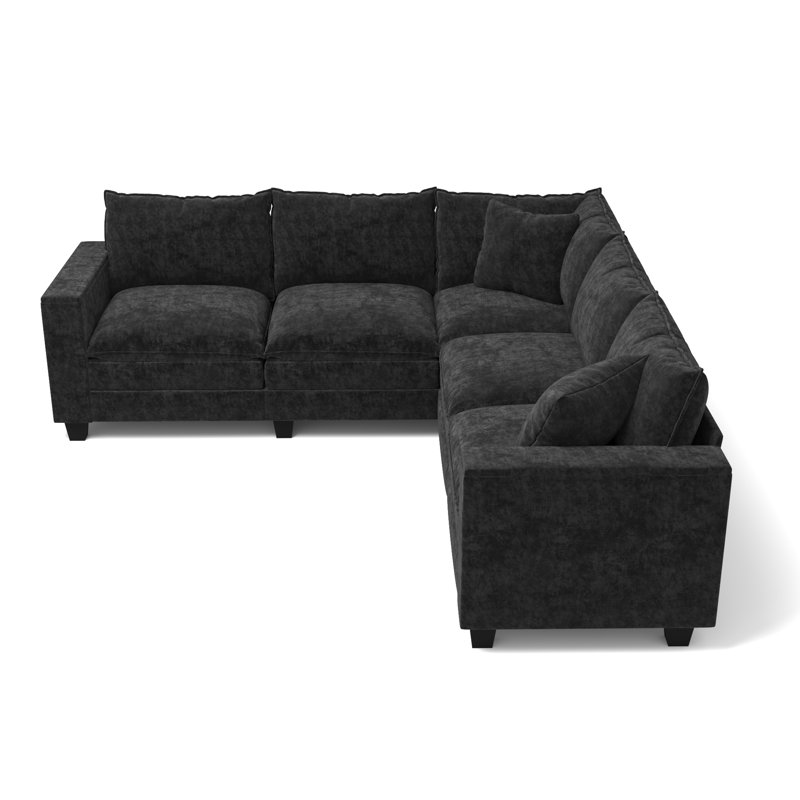 Elara 97'' Modern Sectional Sofa With Hidden Storage, Black Chenille
