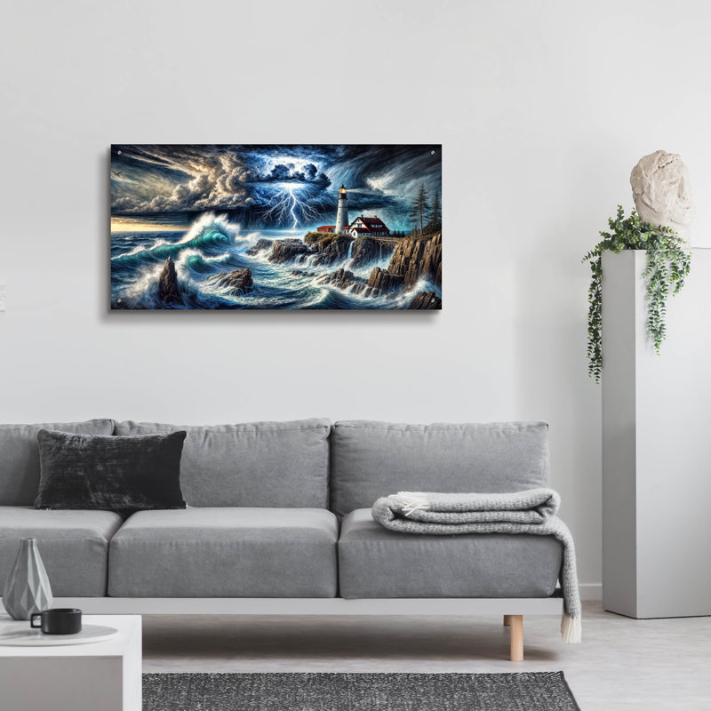  «Stormy Night At Coast» par Rey Klimt, art mural en verre acrylique, 48 po x 24 po