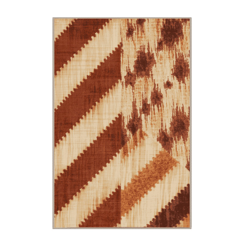 Soft Plush Ealey Global Inspired Ikat Area Rug in Brown – Beige Binding, 6x9
