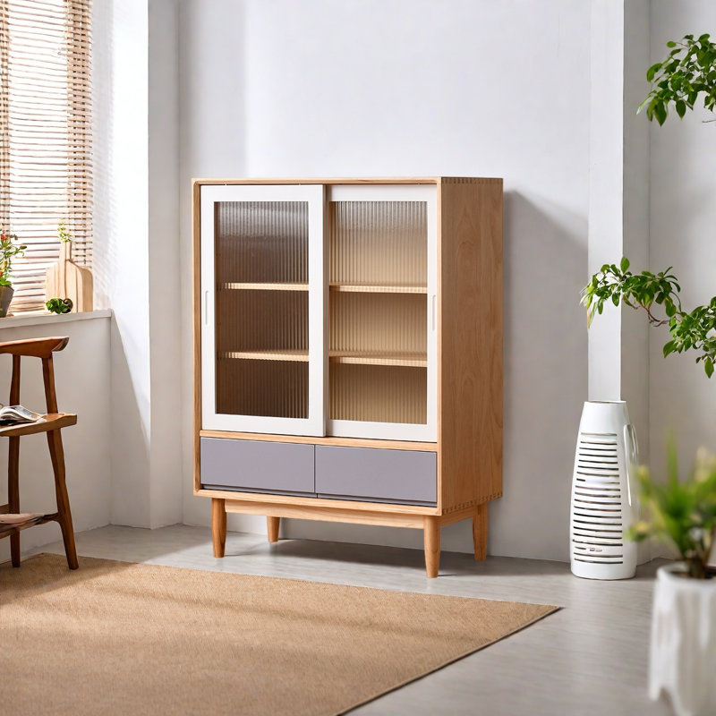 Armoire de rangement multifonctionnelle de salon, Brun / Gris