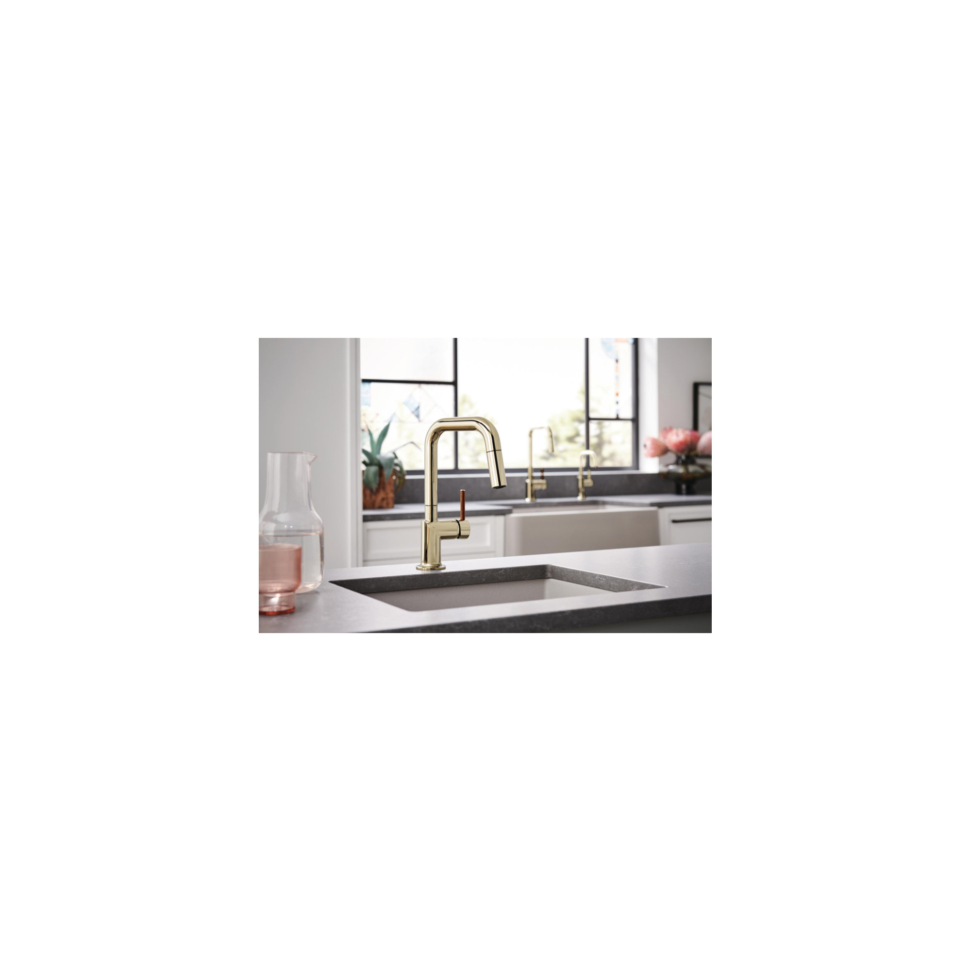 Odin® Bar Faucet with Square Spout, Polished Gold, Wood Lever