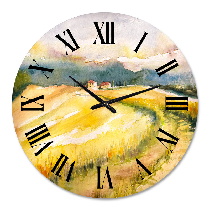Golden Fields of Tuscany, Italie - Horloge murale champêtre, Surdimensionné