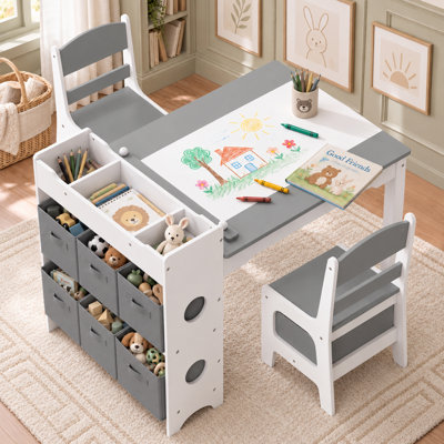Ensemble de table et de chaises pour enfants avec rangement, table d'activités pour tout-petits, rouleau de papier de 393,8 x 17,8 po