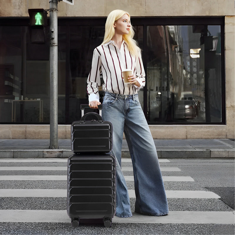 14 "/ 20" 2 pièces / ensemble dans un bagage à roulettes en ABS, avec serrure à combinaison, étui à cosmétiques 14 "