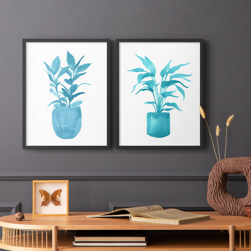 Watercolor House Plant III - reproduction encadrée de qualité supérieure - prête à être accrochée - aucun clou requis - aucun clou requis