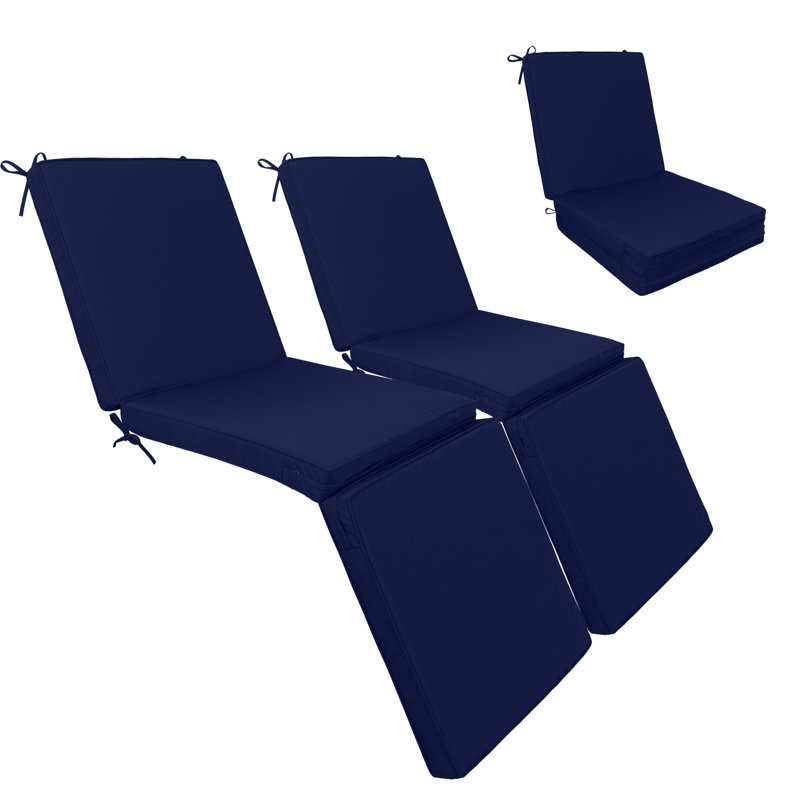 Chaise Lounge Cushions Set Of 2, Tri-fold Memory Foam Patio Cushions With Handles, 71 Inch, Navy