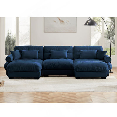 Canapé modulaire en U en forme de U avec repose-pieds mobile, canapé d'angle rembourré en velours moderne convertible et confortable avec accoudoirs cloutés, coussin de taille et coussins décoratifs