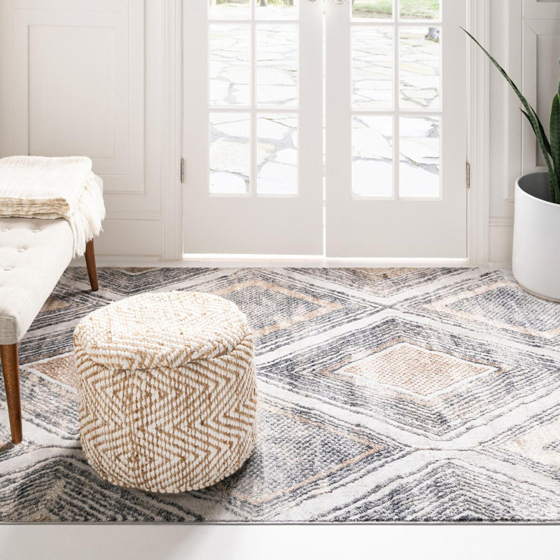  Tapis géométrique gris / bleu, Rectangle 8 pi x 10 pi