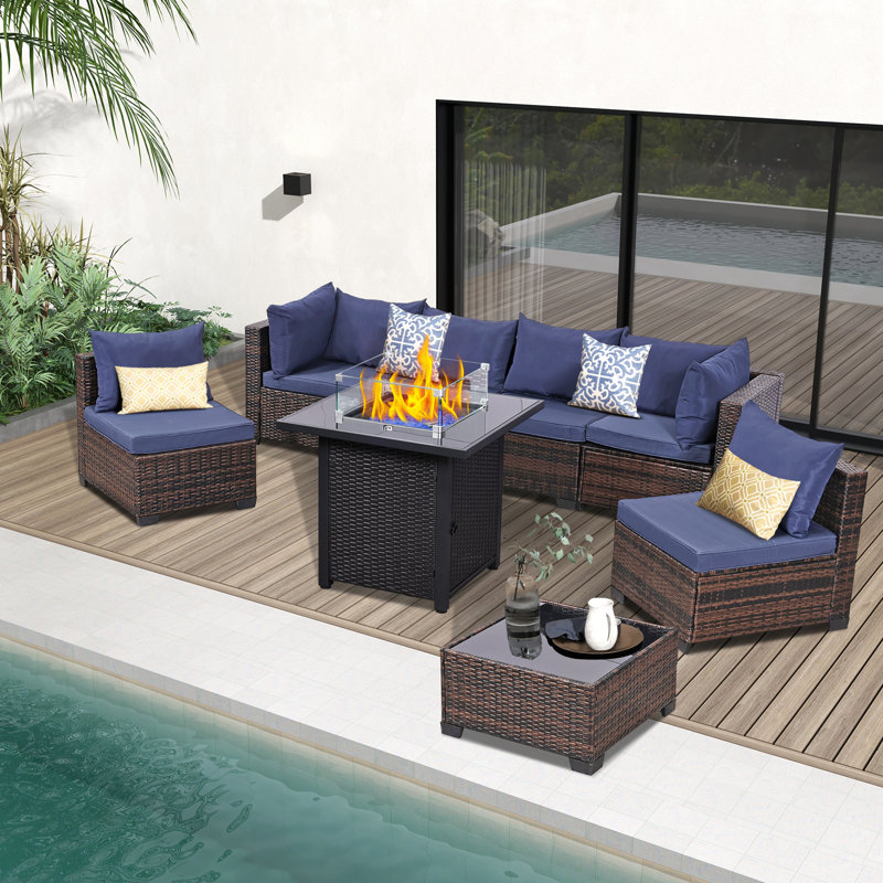 Ensemble de meubles de patio 8 pièces avec foyer 28 "