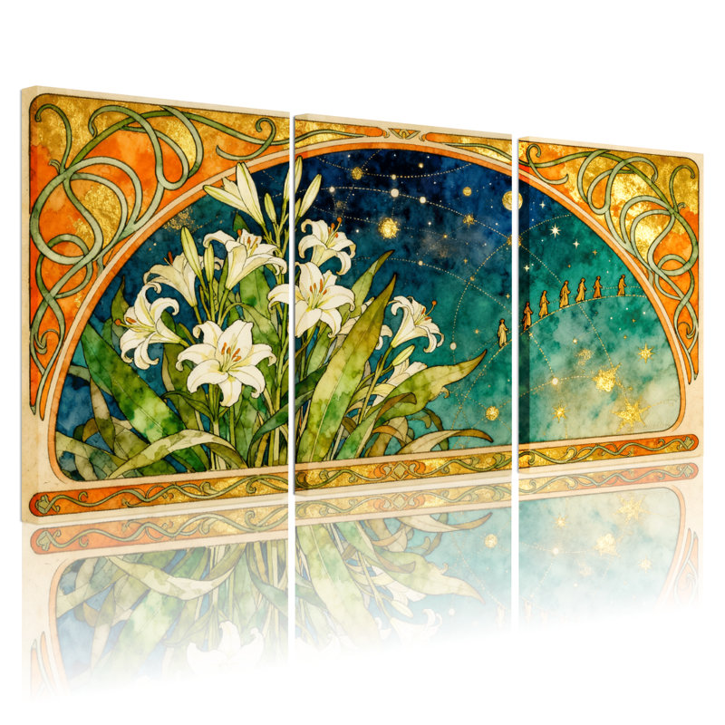 «Fantasy & Sci-Fi Floral Night Sky», ensemble de 3 impressions sur toile, H 18 po x l 36 po