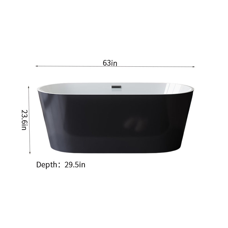 Baignoire ovale moderne simple en acrylique, Noir