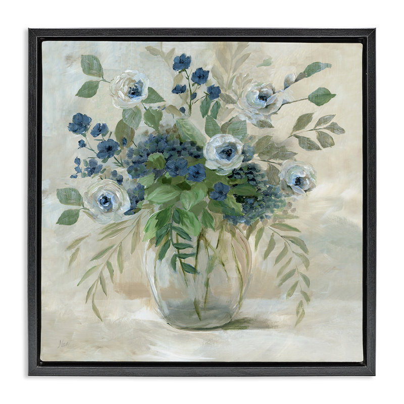 Bouquet de roses et de fougères mélangées, Cadre flottant noir de jais, H 18 po x l 18 po