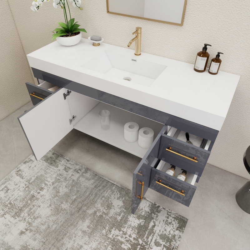 Ensemble de meuble-lavabo simple 60 po, Gris brillant