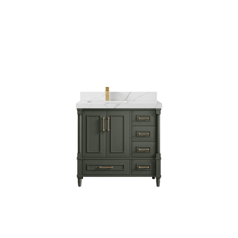 Pewter Green 36" Single Bathroom Vanity with Calacatta Quartz Top