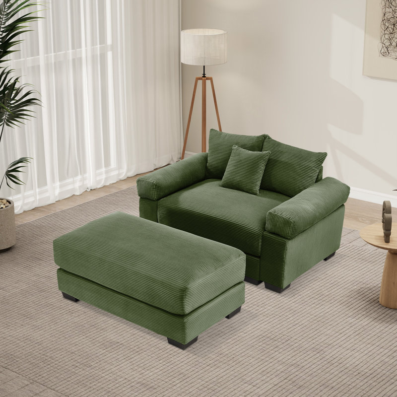 Fauteuil surdimensionné en velours côtelé avec repose-pieds , Vert