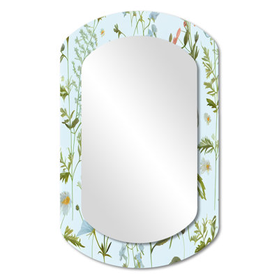 «Melis Blossoming Pastel Wildflowers On Light Blue VI», miroir décoratif cylindrique floral, miroir mural asymétrique traditionnel, impression d'art en métal