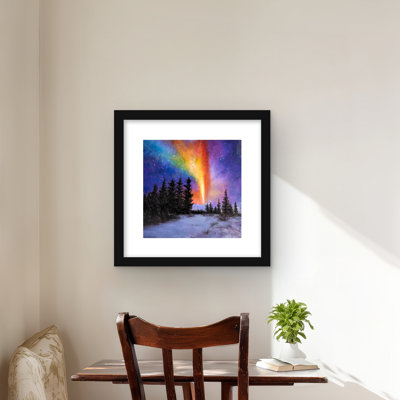 Aurora Borealis in the Forest - Black Framed Matted Print
