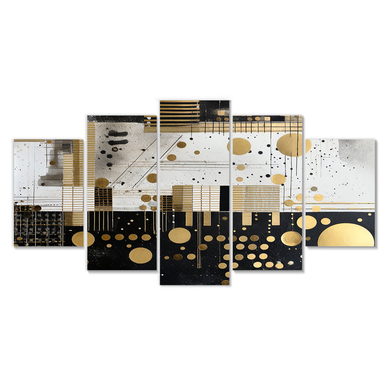 Essential Moon in Gold Black - Abstract Collages, ensemble de 5 décorations murales, H 32 po x l 60 po