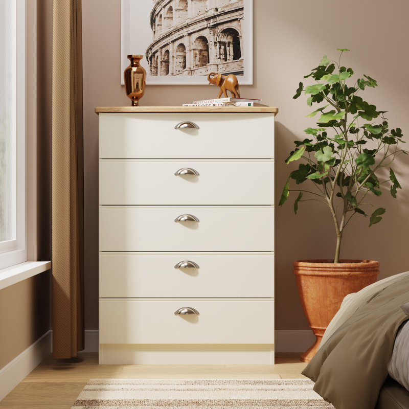 Fully Assembled Murier 5 Drawer Chest, Cream Ash/Riviera Oak