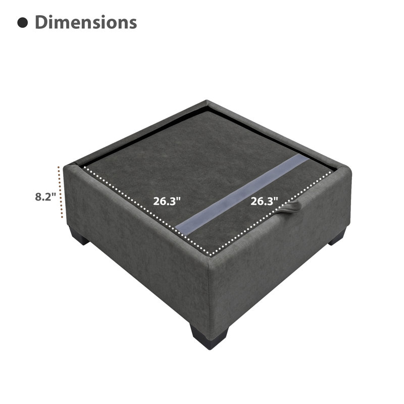 29.5’’ Wide Square Ottoman With Storage, Gray