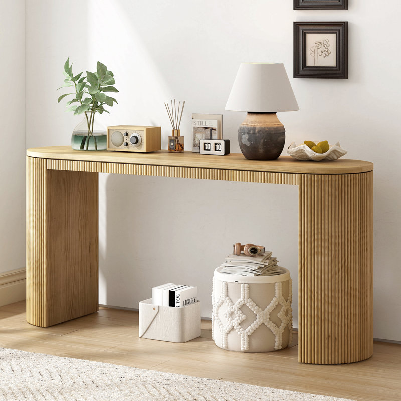 Console moderne cannelée de 59,2 po , Naturel, Non, 31.8" H x 59.05" W x 14.9" D