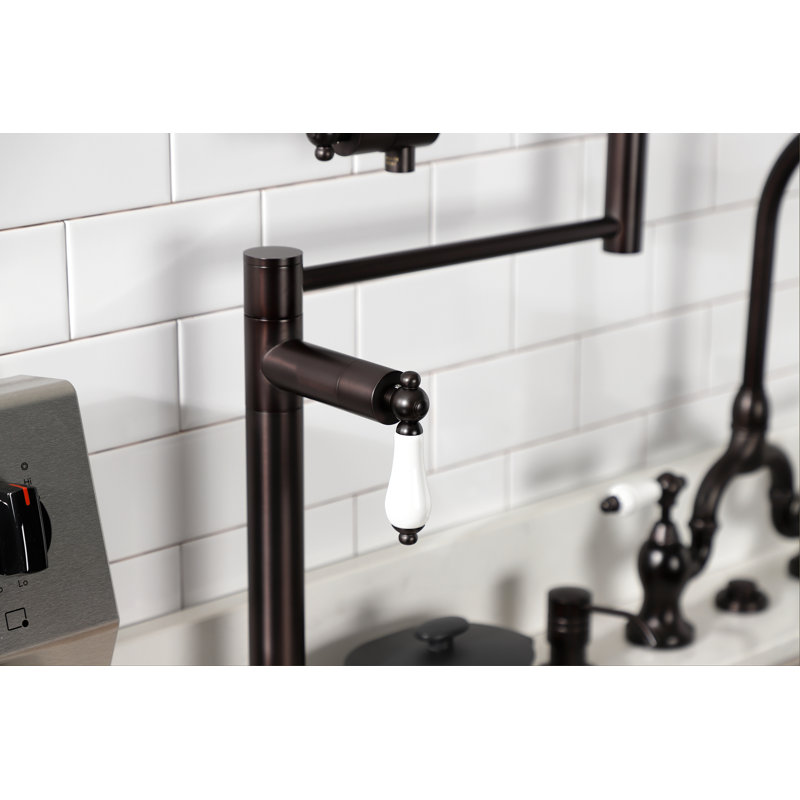 Kingston Brass Metropolitan Two-Handle 1-Hole Deck Mount Pot Filler Faucet, Oil Rubbed Bronze/White