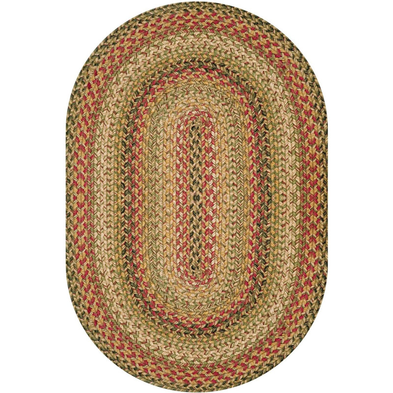 Tapis en jute / sisal rouille / vert / beige Vinita, Ovale 1 pi 8 po x 2 pi 6 po
