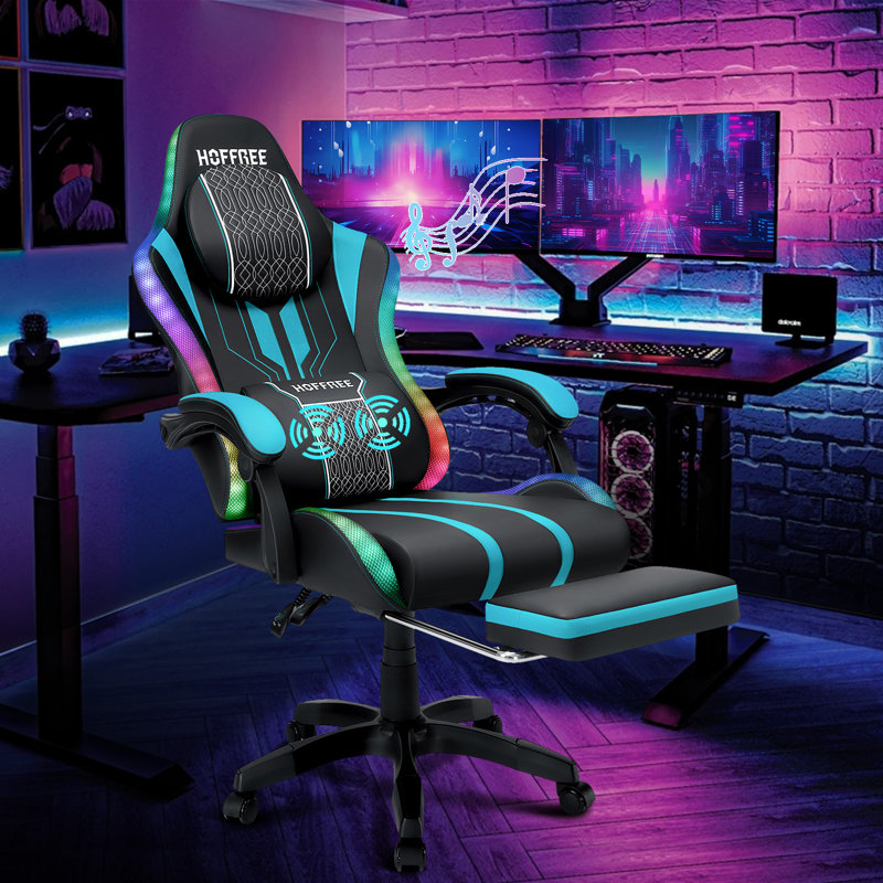  Ergonomic Gaming Chair with Speakers RGB LED Lights and Massage, Blue